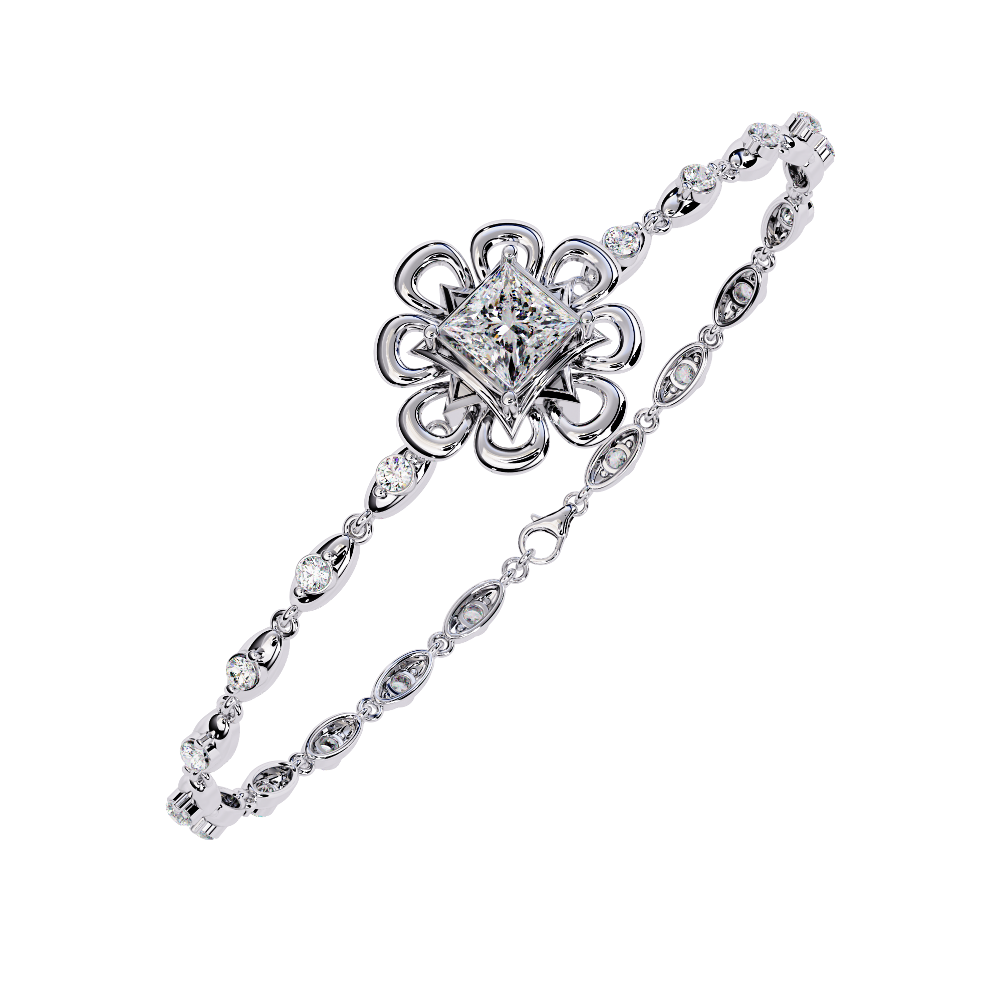 Solitairekart 2.11ct Floral Halo Princess Cut Natural Diamond Bracelet-H Color, VS1 Clarity